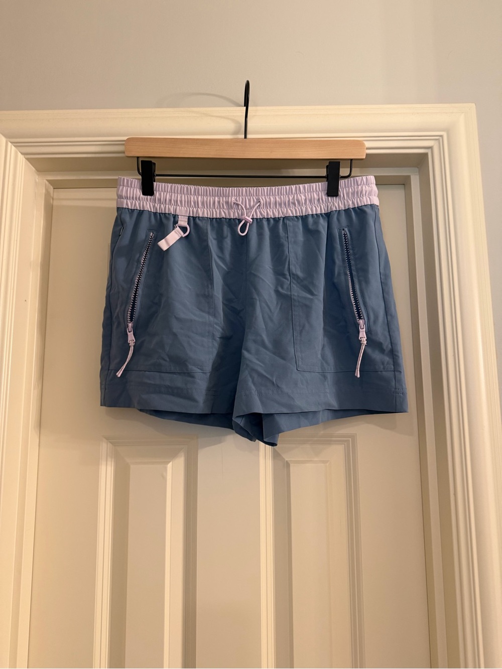 Lou & Grey Blue Athletic Shorts with Lavender Waistband